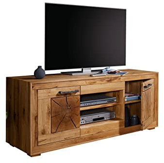 möbelando TV-Schrank WZ-0315 aus Wildeiche in Natur geölt mit 2 Türen. Abmessungen (BxHxT) 200x62,1x46 cm