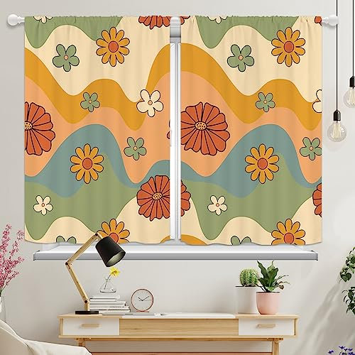 Yorida Tende da cucina retrò anni '70, colorate e stravaganti margherite floreali vintage carino decorazione per la casa Boho Cafe piccole tende corte per bagno tende per il trattamento delle finestre