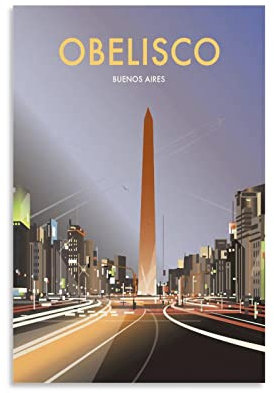 ONOTIO Obelisk of Buenos Aires Vintage-Reiseposter Landschaft 20 x 30 cm Wandkunstdruck Leinwand Kunstposter Moderne Familie Schlafzimmer Dekor Poster