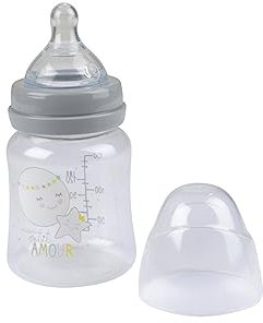 Weiches, Weites Babyfläschchen + Sauger mit variabler Durchflussmenge aus Silikon, 150 ml, Mond, Essen'Ciel