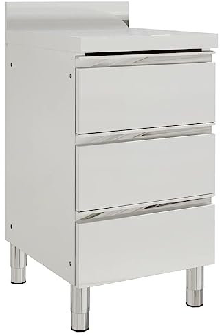 KOIECETA Gastro Küchenschrank mit 3 Schubladen Edelstahlschrank Arbeitsschrank Arbeitstisch Schrank Gastronomie Schubladenschrank Edelstahl
