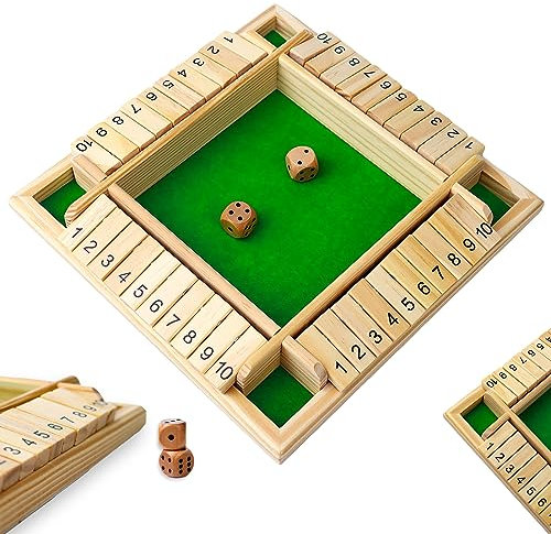 BGNXHYB Shut The Box Spiel, 4 Spieler Würfelspiel, Brettspiel aus Holz mit 2 Würfel, Mathematik Lernspielzeug, Brettspiele, Mathespiele für Kinder und Erwachsene