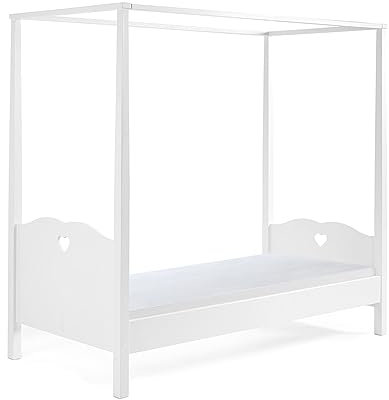 möbelando Himmelbett >AMORI< in Weiß aus Massiv Kiefer und MDF - 211,3x187,3x96cm (BxHxT)