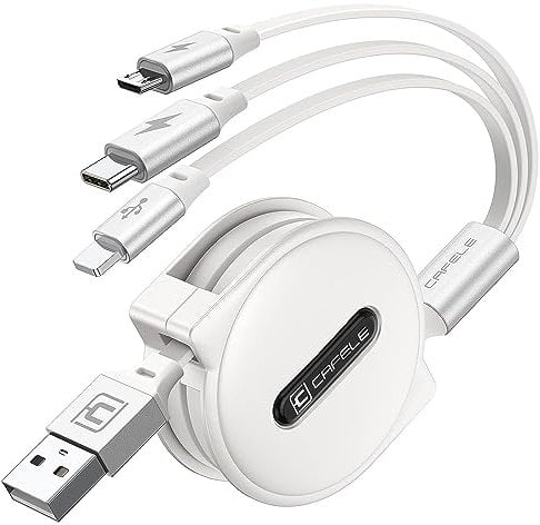 CAFELE 3 in 1 Einziehbares Ladekabel[20-120CM],5V/3A Sichere Schnell Aufrollbare Multi USB Kabel,Universal, Mehrfach Mit Typ C/MicroUSB/Phone für 16 15 14 13 Galaxy Huawei X1a0mi
