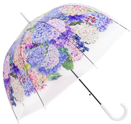 Chesoon Parapluie de fleur claire Auto ouvert avec auvent de dôme coupe-vent transparent pour les filles dames parapluie de mariage de fête élégant,Blanc