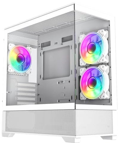 GameMax Vista Mini White Dual Tempered Glass Panelling Micro-ATX PC Gaming Case with 3 x Infinity 120mm ARGB Dual-Ring Fans & GameMax V4.0 PWM ARGB Hub Included