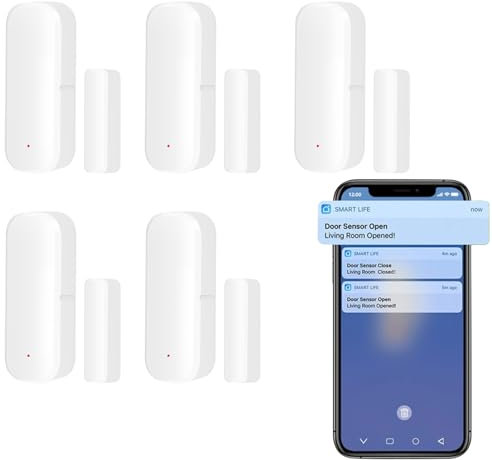 5xWiFi Smart Türsensor, Tür-Fenstersensor – für Tuya drahtloser Türfenster Sensor Alarm App Push Benachrichtigungen, kabelloser Fensterkontakt-Sensor für Heimsicherheit und Smart-Home-Automatisierung