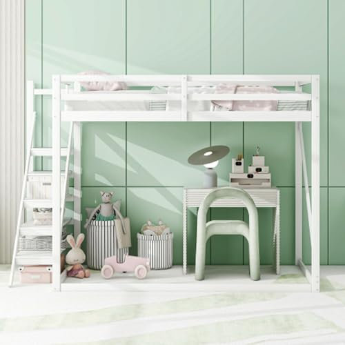 Tcewhhy Kinderbett 140x200 cm Hochbett Mit Sicherheitsleiter Und Fallschutz Etagenbett Massivholz Mit Lattenrost Jugendbett Für Kinder Jugendliche Und Erwachsene Gästebett Weiß