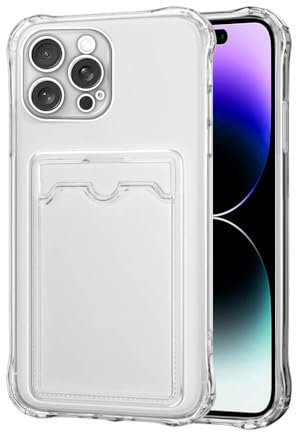 SDTEK for iPhone 14 Pro Case Shock Absorbing Gel Clear Cover with Card Holder Anti Drop Protection