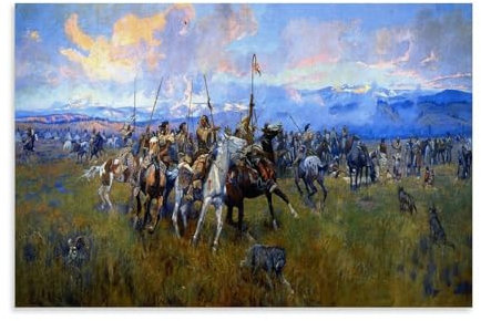 Charles Marion Russell Kunstwerk – Lewis und Clark treffen Indianer bei Ross' Loch, Poster, coole Kunstwerke, Gemälde, Wandkunst, Leinwanddrucke, Hängebild, Heimdekoration, Geschenkidee, 30 x 45 cm