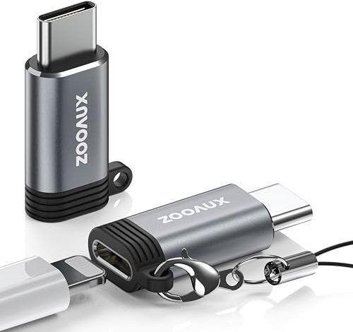 ZOOAUX Adaptateur Lightning vers USB C 2 Pièces, Adaptateur USB-C Mâle vers Lightning Femelle Connecteur Compatible pour iPhone 16/16 Plus/16 Pro Max/15/15 Plus, iPad Pro/Air, Pas pour Audio/OTG