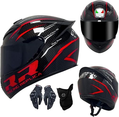 Motorcycle Helmet Men Women Modular Motorcycle Helmet Double Visor Adults Full Face Modular Bluetooth Motorcycle Helmet for Scooter Chopper ECE Approved with Mask and Gloves I,3XL=63-64CM