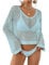 Bsubseach Womens Crochet Crop Top Beach Swimsuit Cover Up Long Sleeve Hollow Out Bathing Suit Cover Ups Summer Outfits Light Blue