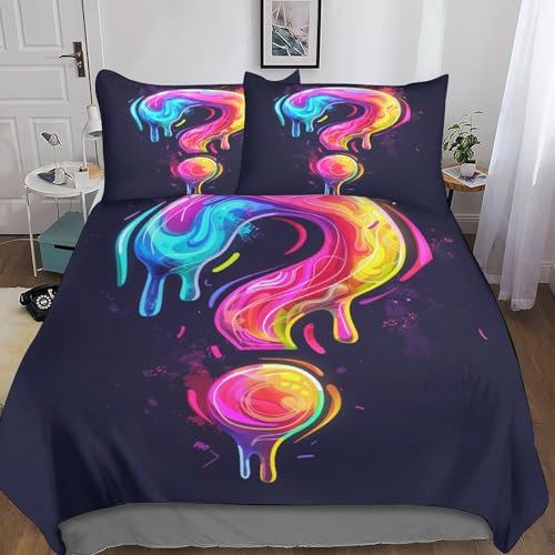 ZHENGYUU Buntes Fragezeichen 3D Gedruckter Betten Set 3D-Muster Bettwäsche Set Sanft Mikrofaser 3teilig Bettbezug Set Jungen Kinder Mit Reißverschluss Und Kissenbezug King（220x240cm）
