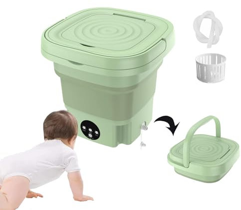 Mini Lavadora Portatil ， Lavadoras Baratas 8L con con Blu-Ray,Spin Dry Y Tubería De Drenaje Lavadora Integrable para Calcetines Ropa Interior,Green