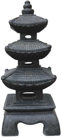 STONE art & more XL Japanische Steinlaterne Pagode Goju, 120 cm, Steinguss, schwarz antik, Garten-Deko, frostfest