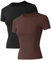 IECCP T-shirt de sport pour femme, à manches courtes, col rond, respirant, athlétique, course à pied, gym, yoga, fitness, taille XS à XL, B-noir, marron foncé, S