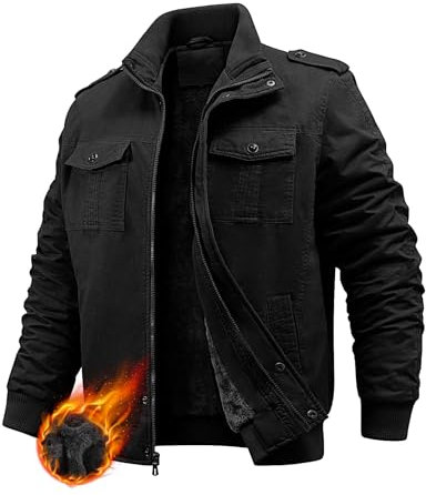 PASUDA Chaqueta Hombre Invierno Casual Cálido Chaqueta de Forro Polar Algodón Chaqueta de Militar de Transición Abrigo con Múltiples Bolsillos (Negro, M)