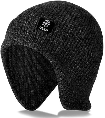 Wintermütze Herren, Mütze Mit Ohrenklappen, Warme Strickmütze Atmungsaktive Thermo Mütze, Weiche Winter Mütze für Outdoor, Sport & Freizeit, Skimütze für Herren & Damen, Elastische Beanie, Winddicht