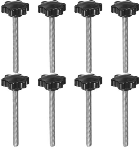 QUARKZMAN 8Pcs Boutons Étoile M8 x 100mm en Acier Inoxydable 304 Tige Filetée Tête en Plastique 6 Étoiles Vis à Main à Serrage Manuel Poignée de Serrage, Noir
