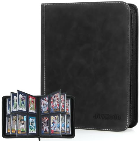 JoyHood Top Loader Binder - 4 Taschen Sammelkarten Album - Halten 112 Top Loaders, Top Loader Album für Sammelkarte und Sportkarten(Schwarz, 4 Taschen)
