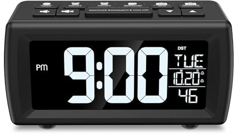 ORIA Alarm Clock Radio, Bedroom Digital Clock with 7 Font Colors, 5 Brightness, Dual Alarm, Adjustable Volume, Snooze, USB Charging Port, Bedside Digital FM Radio with Sleep Timer, Battery Backup