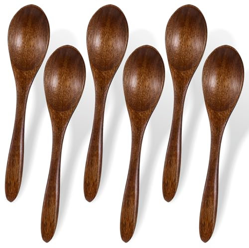 6 Stück 15cm Honiglöffel Holz Handgefertigter Holzlöffel, Natürlich Holzlöffel Kleine Holz Suppenlöffel, Heiß Schokolade Honiglöffel, Kaffeelöffel Für Kochen, Mischen Rühren Von Lebensmitteln