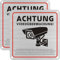 Achtung Videoüberwachung Schild, 15x15cm, selbstklebend und mit 4 Bohrlöchern, ideal für Haus- und Gewerbebereich, geeignet für Überwachungskameras oder Kameraattrappen (Sliber, 2 Stück)
