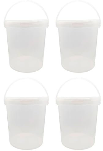 Tradineur - Pack de 4 Cubos Transparentes de plástico con Tapa y asa, Aptos para Uso alimentario, herméticos y estables, Fabricados en España - 15 litros