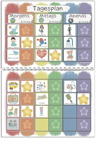 MEGA Tagesplaner für Kinder Regenbogen, Routine Kind, Montessori, Morgenroutine, Abendroutine, mit 160 TOP Kärtchen, Deutsch (Regenbogen)