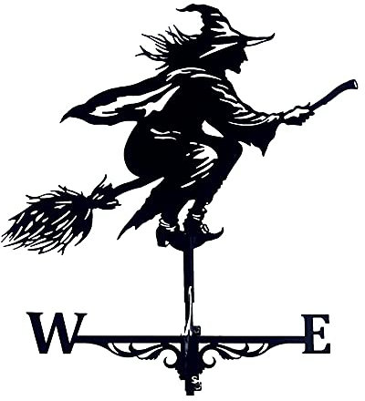 Foppla Wetterfahne, Retro-Hexenform, Wetterhahn, Metall, wetterbeständig, Windrichtungsanzeige, kreative Wetterfahne, Gartendach, Ornament für Haus, Garten, Rasen, Hof