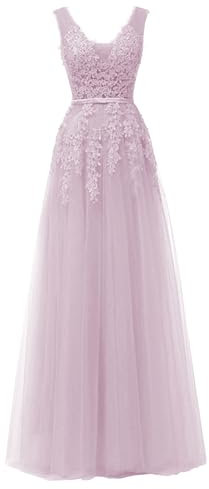 OULIWANGLUO Damen Einfarbige Tüll Lange Abendkleid Slim Elegant Hochzeit Cocktailkleid Hochzeitsgäste Partykleid Maxi Kleider (Rosa1,M)