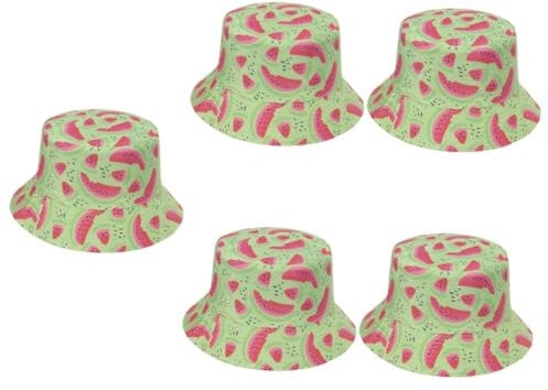 Holibanna 5stücke Wassermelonen-Print Eimerhut Für Damen Stylischer Fischerhut Leicht Atmungsaktiv Für Strand Camping Und Festivals Bequeme Sommermütze