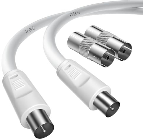 TUOLNK Cable TV Antenne Câble d'antenne TV mâle vers mâle de 2m avec 2 adaptateurs femelle vers femelle pour TNT, tv numérique et Sky Box