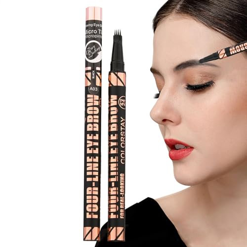 Brow Pen - Liquid Eyebrow Pen | Eye Brow Pencil With 4 micr0 Tip | Waterproof Brow Pens Filler | Creates Natural Brows Makeup Long-Lasting | Monobrow Pencils For Women
