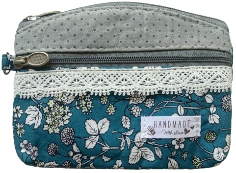 Dzxin Porte Monnaie pour Femme, Mini Porte Monnaie, Mignon Petit Pochette Portefeuille avec Fermeture Eclair pour Rouge à Lèvres, Pièces, Coin,Carte de Crédit, Clés (Gris + Bleu)