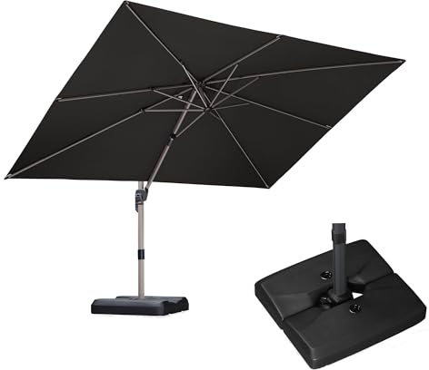 PURPLE LEAF Parasol Déporté Rectangulaire 2,7 x 3,5 m avec Pied, Gris | Mât renforcé Ø 8 cm, Aluminium thermolaqué champagne, moderne, élégant, Disponible en 5 hauteurs, Parasol de jardin exterieur