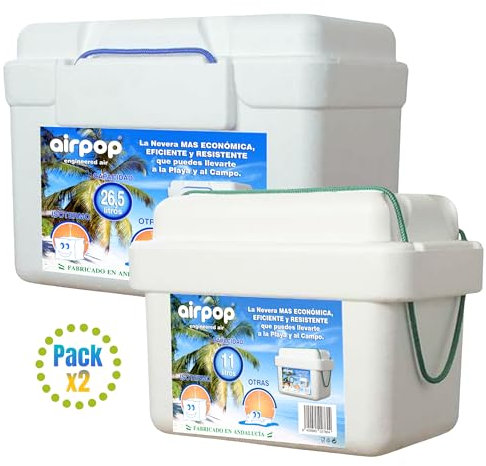 IPACK- Pack Neveras Portátiles de Corcho Blanco Maxi 26,5L + Mini 11L - Caja Isotérmica de Poliestireno para Alimentos y Bebidas. Gran Capacidad, Eficiente y Ligera - Asas Resistentes