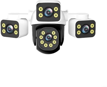 Whychstore Telecamera di sicurezza 4K HD WiFi, telecamera di sicurezza per esterni, tre obiettivi, 10 MP, telecamere domestiche professionali, visione notturna a colori, impermeabile (UK200)