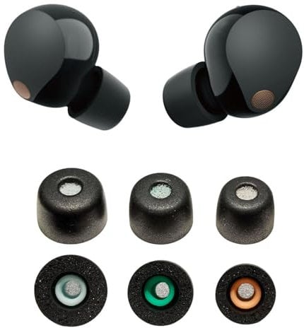 VSuRing Memory Foam Tips for Sony WF-1000XM5 WF-1000XM4 with Dust Mesh Soft Anti-Slip Noise Canceling Fit in Case Eartips Earbuds Replacement Ear Tips Ear Tip Earbud for Earphones Black 3pairs (SML)