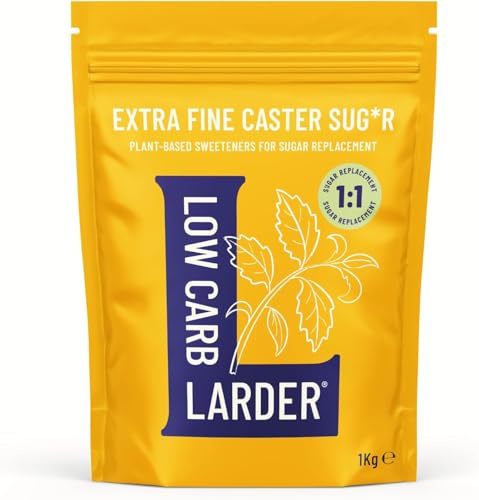 Low Carb Larder Erythritol Blend 1kg-Erythritol, Chicory Root Fibre&Stevia Plant Based Extra Fine White Caster Sugar Alternative-Keto, 0g Net Carbs, Zero Calorie, Cooking&Baking-Suitable for Diabetics