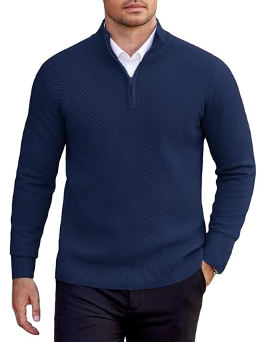 COOFANDY Herren Pullover 1/4 Zip Rollkragenpullover Stehkragen Slim Fit Strickpullover Langarm Troyer Winter Feinstrick Pulli Männer Arbeitspullover