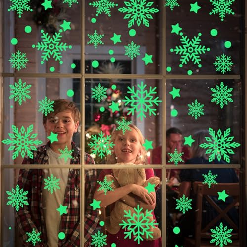 160 Stück Fensterbilder Weihnachten, Weihnachtsdeko Fenstersticker Selbstklebend, Schneeflocken Fensterbild Fluoreszierend, Fensterdeko Weihnachten Winter für Glasfronten, Schaufenster