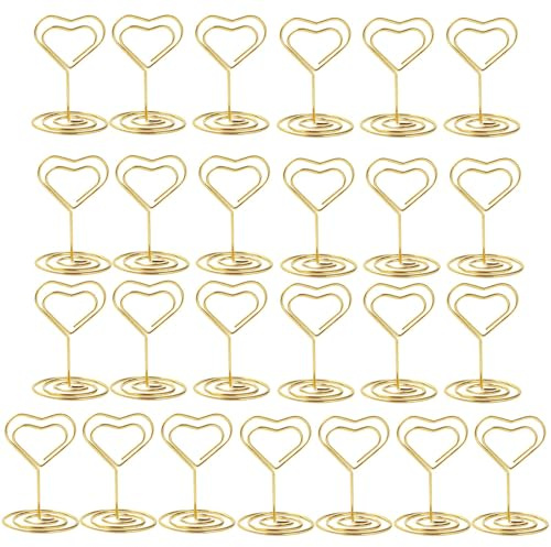 25 Photo Holders for Tables, Gold Table Number Holders, Heart Shaped Place Card Holders for Wedding Party Office Decor, Metal Table Sign Holder, 5 X 3.3 Cm