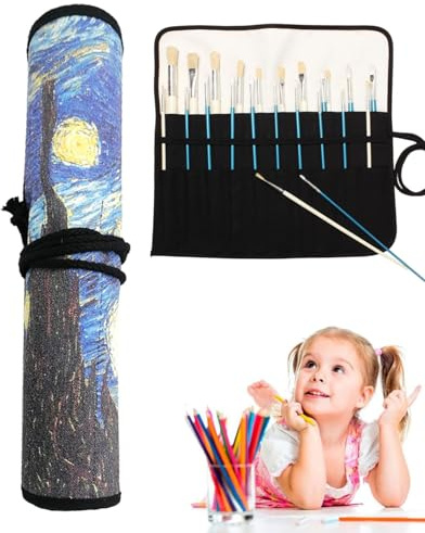 FUGLUS Bolsa para Pinceles de Pintura,20 Ranuras Estuche Enrollable, Contenedores de brochas, Almacenamiento para Acuarela, Aceite, Bolígrafo, Portátil,15 Pulgadas