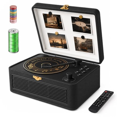 CD Players for Home Retro: Kegaudio CD Player Portable Bluetooth Black PU | Vintage CD-Player with Speakers & Radio & Remote Control Support USB/AUX Playback Headphone jack