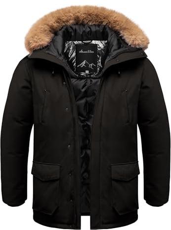 Amaci&Sons Herren Gefütterte Dicke Glanz Winter Jacke Mantel Parka mit Kapuze 9119