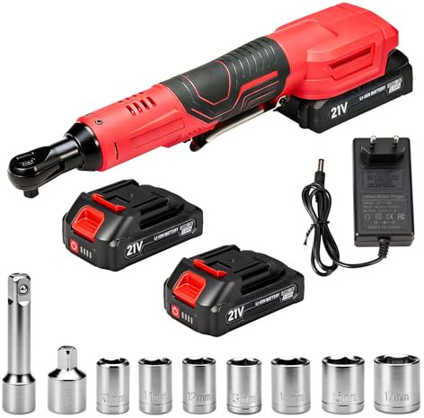 LithiCraft 3/8 Akku-Ratschenschlüssel Set, 85Nm Elektrische Ratsche mit 2x 2.0Ah Akkus, 220 U/min, inkl. 7 Steckschlüssel & Adapter, Akku-Schrauber für Kfz-Reparaturen & Montage