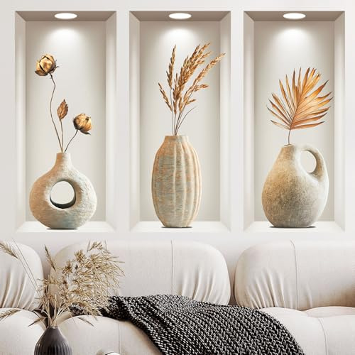 milaosk 3D Wandaufkleber Vase Wandtattoo Pflanzen Wandsticker Selbstklebende Steinvase Wandbilder Kunst Tapeten Wanddeko für Wohnzimmer Schlafzimmer