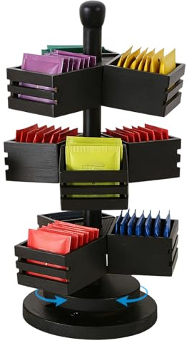 Teebeutel Organizer Holz Teebox Drehbar 3-stufiges Teebeutel Aufbewahrung Großes Tee Organizer für optimale Tee Aufbewahrung Praktische Teeaufbewahrung Box für Küche & Büro